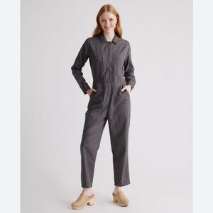 NWT Quince Cotton Linen Twill Long Sleeve Coverall Jumpsuit L Women's Charcoal